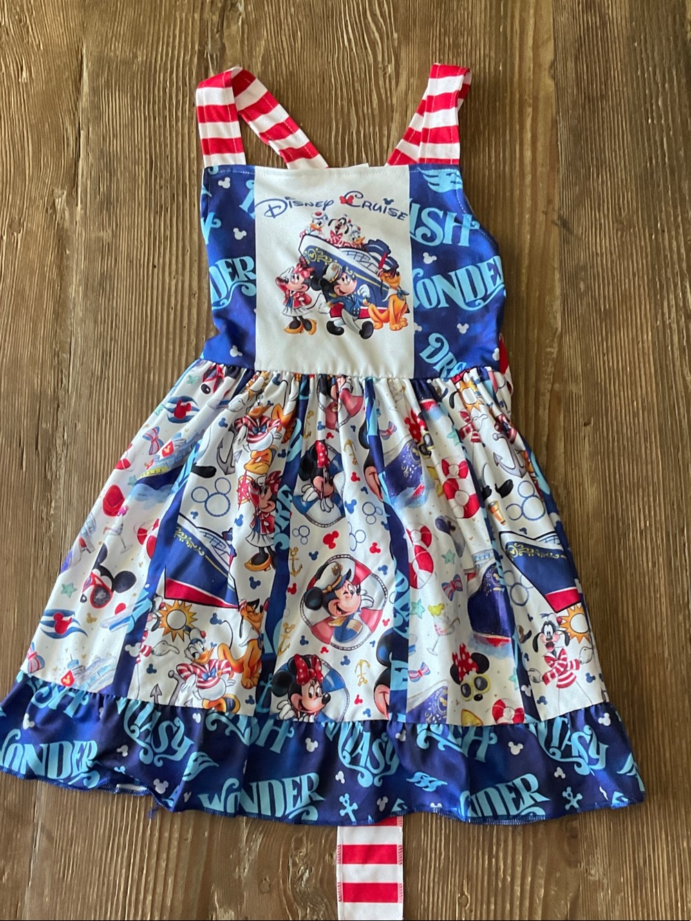 Disney Blue White Red Striped-Strap Character Print Dress
